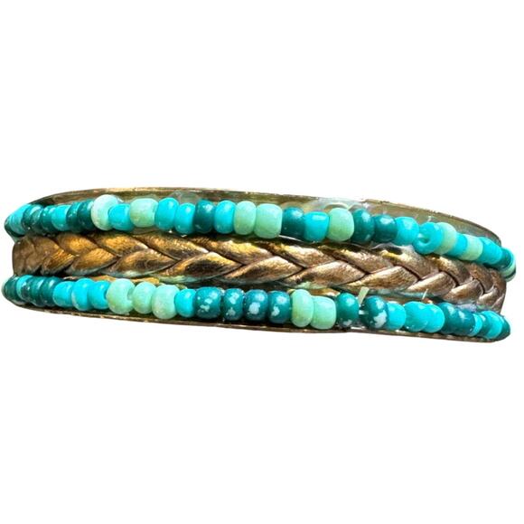 Copper Braid Turquoise Beads Bangle Bracelet - Picture 1 of 3